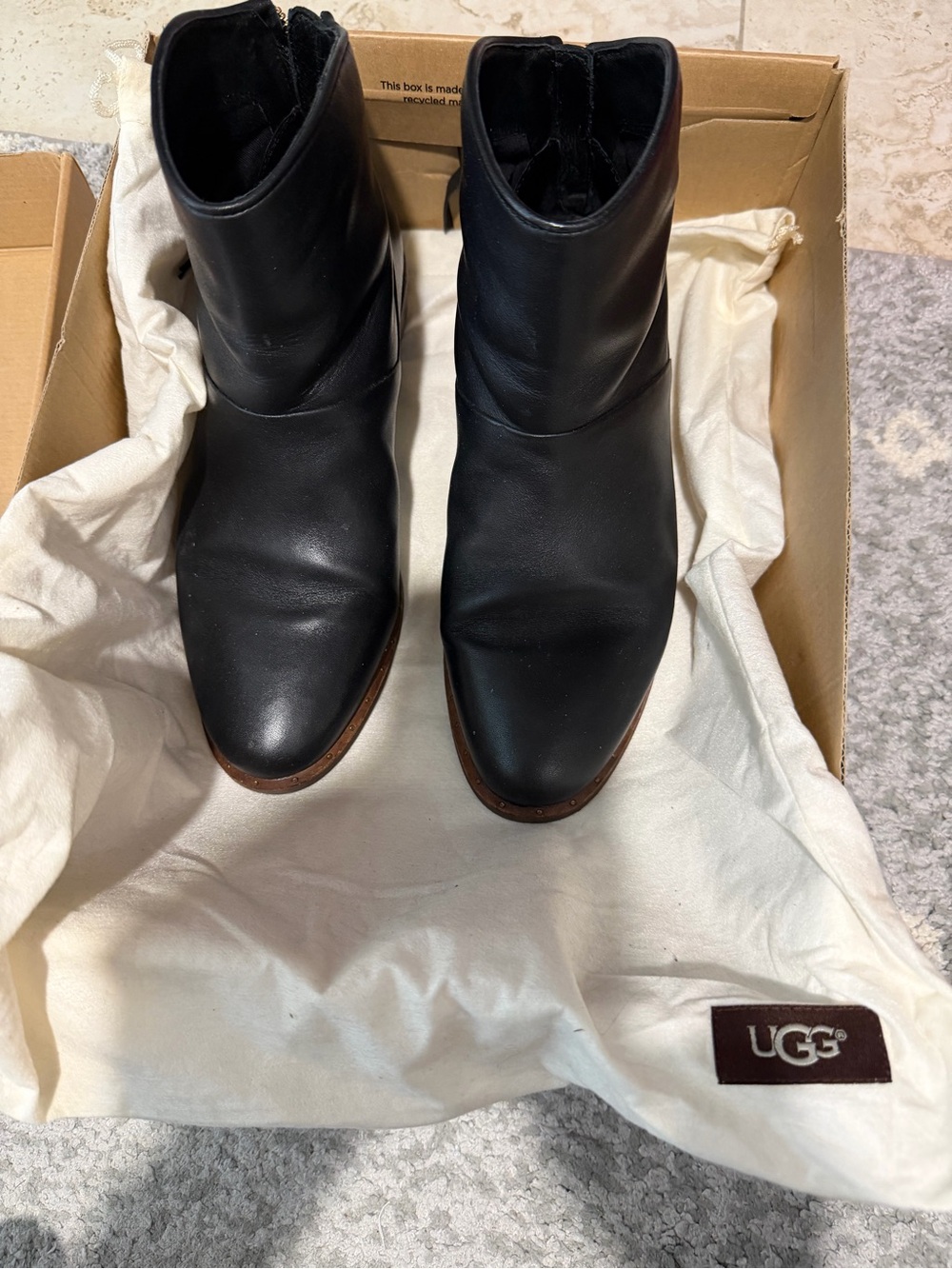 UGG Black Leather Short Ankle Boots